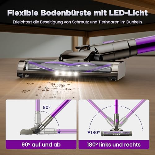 Suafsu Akku Staubsauger Kabellos 45000Pa 550W Akkusauger - Bis zu 65 Min Laufzeit mit LED Display und Anti Tangle Bürste Für Tierhaare Hartböden Teppich