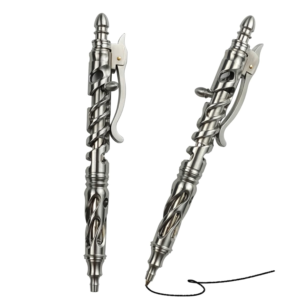 Dr Metalleung Heavy Duty Stainless Steel Bolt Action Pen - Retractable EDC Pen with Keychain Refillable Ink Smooth