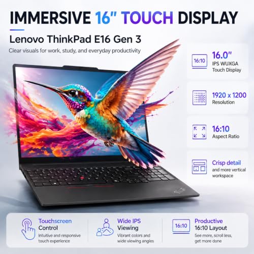Image of Lenovo ThinkPad E16 16 WUXGA Laptop Computer, 32GB DDR5 RAM, 1TB PCIe SSD, AMD Ryzen 5 230 6-Core Processor (Beat i7-1355U), WiFi 6E, Backlit KB, Fingerprint, Numeric Keypad, Win 11 Pro, Black