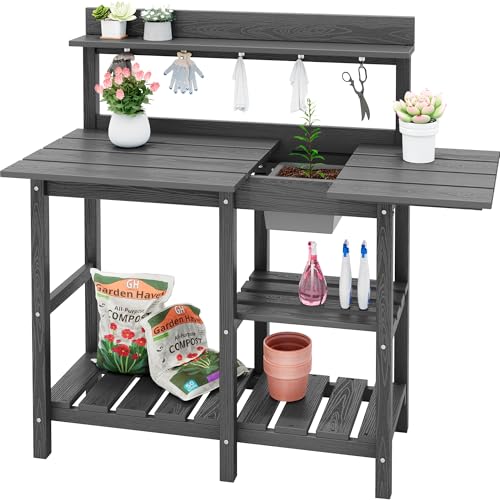 SERWALL Outdoor Potting Bench with Removeable Sink,Rot-Resistant HDPE...