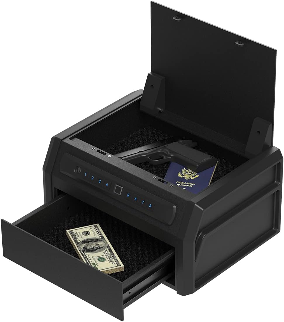 RPNB Gun Safe, High Capacity Multifunction Pistol Safe with Biometric Fingerprint, Double-Layer Quick-Access Firearm Safety Device