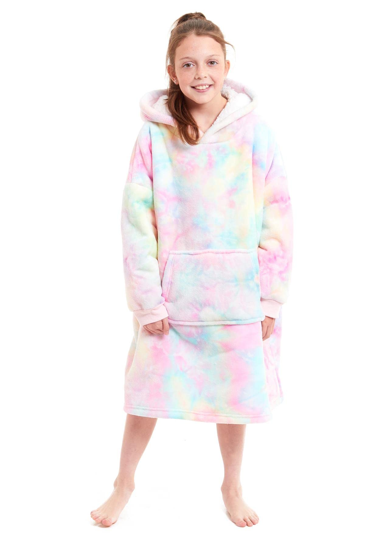 Daisy Dreamer Kids Hoodie Blanket Oversized Ultra Plush Girls Sherpa Giant Big Hooded Sweatshirt, Rainbow
