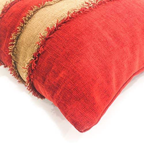 Image of Encasa XO Chenille Cushion Covers (Pack of 2) with Patchwork 40x40 cm - Mix & Match Pillow Covers in Bright Colours for Living Room, Sofa, Bedroom - Walnut+Red
