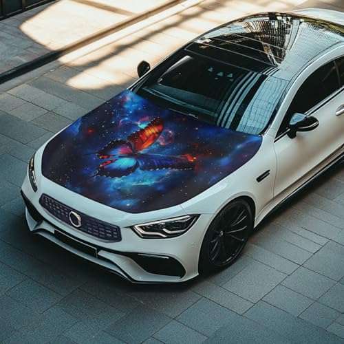 Image of Car Front Hood Purple Butterfly Cover Blanket Easy Installation All-Weather Vehicle Front Engine Hood Flag Protector Automotive Accessories Compatible with SUV Cars Trucks