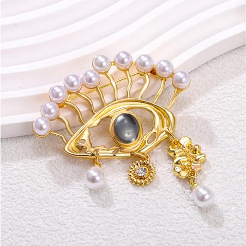 Image of MLEPUS Lucky Charm Evil Eye Brooch pins for women Fashion Abstract Unique Pearl Eye Brooch Pins Pins Crystal Rhinestones Vintage Lapel Pins Christmas Graduation Jewelry Gifts for Women Girls