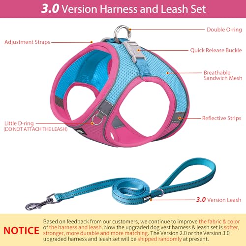 Image of AIITLE No Pull Dog Harness and Leash Set, Step in Adjustable Dog Harness with Padded Vest for All Weather, Dog Leash with Soft Padded Handle, Easy to Put on Small and Medium Dogs Hot Pink S