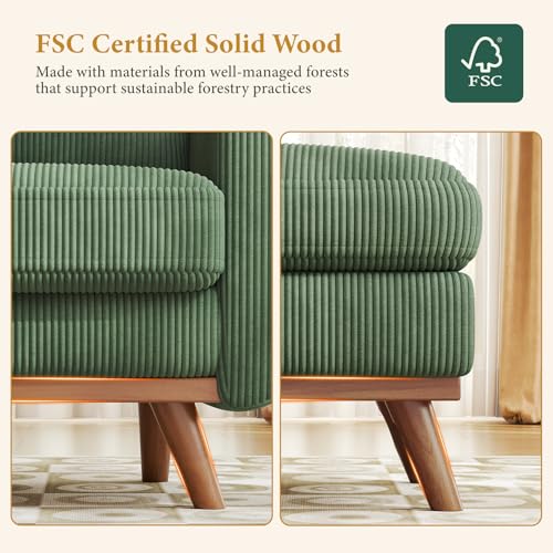Image of Vesgantti 38.5 inch Accent Chair with Movable Ottoman, Comfy Corduroy Armchair with Spring Cushion, Reading Chair with Ottoman, Modern Single Sofa for Living Room, Bedroom and Apartment, Green