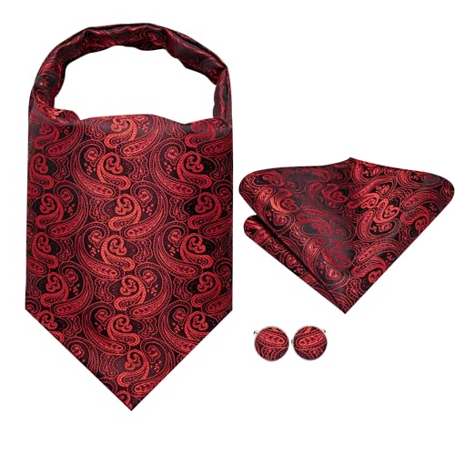 Image of Dubulle Paisley Floral Ascot for Men Self Tie Mens Cravat and Pocket Square Cufflinks Wedding