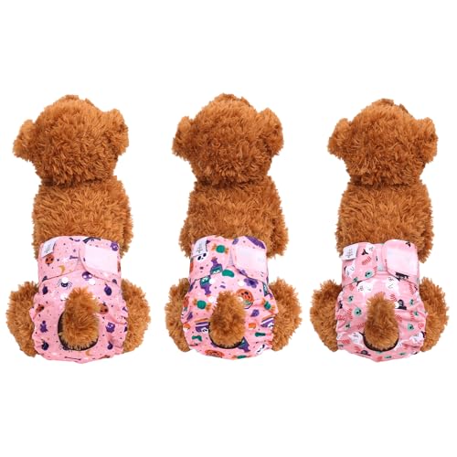Image of CuteBone Dog Diapers Female Washable Small Medium Large 3 Pack Reusable Doggie Diapers Puppy Period Pants for Doggy Heat Cycle Peeing