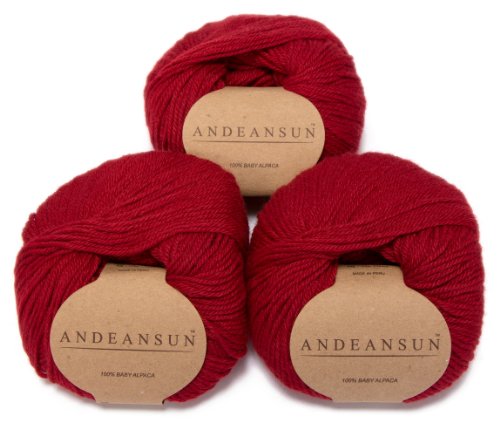 (Set of 3) 100% Baby Alpaca Yarn DK #3 (150 Grams Total) Luxuriously Cozy and Caring Soft to Enjoy Knitting, Crocheting and Weaving - Gorgeous Twist and Stitch Definition (Dark Red)
