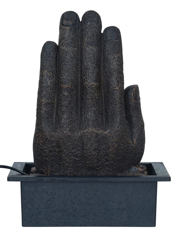 Image of Polyresin Chocolate Colour Table Top Indoor Rock Finish Waterfall Fountain for Home Decor with LED Lights, Speed Controller Pump & Crystal Ball (Size: 25.5 x 21 x 18.5CM | Wt: 1145grm)