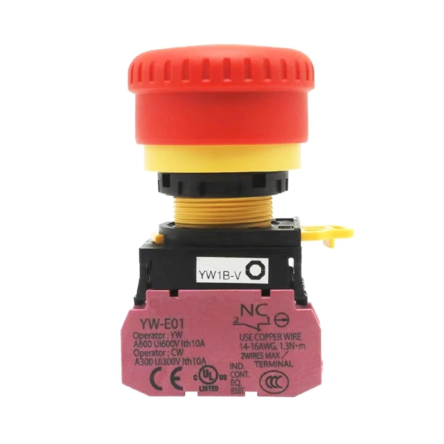 YW-E01 YW1B-V 22mm 10A Mushroom Head Emergency Stop Push Button Switch 1 Normally Closed