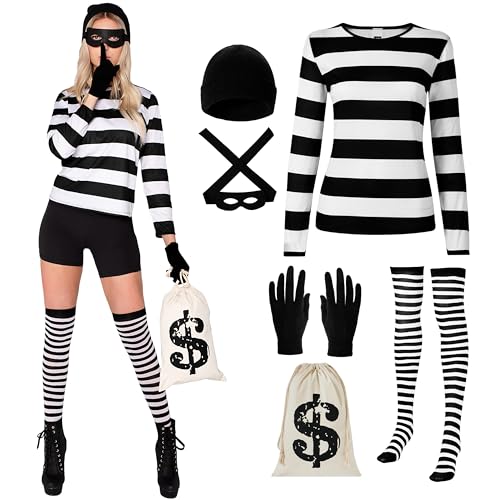 Spooktacular Creations Mujeres adultas Juego de vestuario de ladrones con sombrero Bolsa de calcetines para máscara para la bolsa de calcetines de Halloween