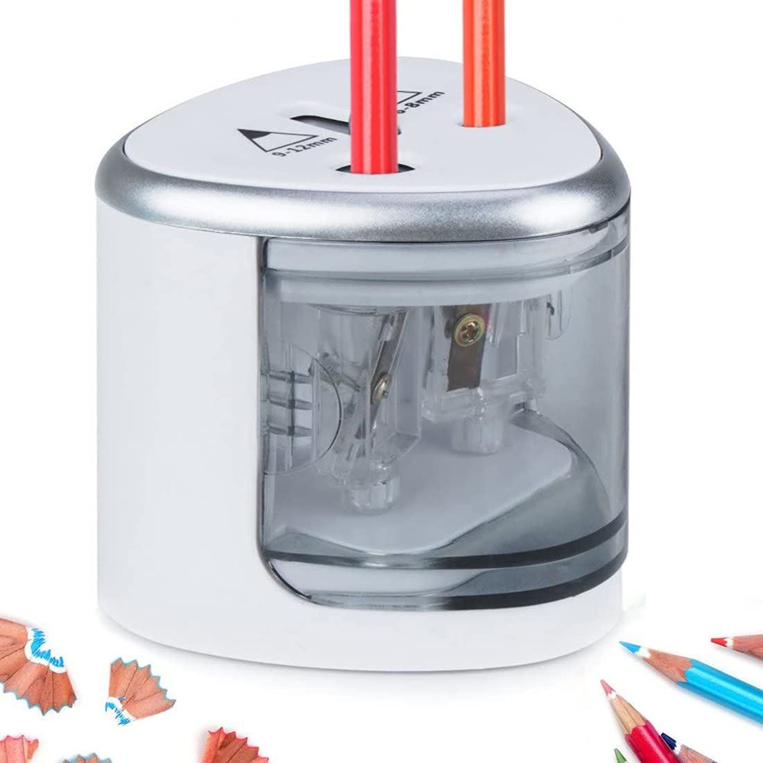 DELFINOElectric Pencil Sharpener Mechanical Dual Holes Automatic Pencil Sharpener Battery Operated with Dual Hole Compact Desktop Pencil Sharpener Ideal for Pencils Eyebrow Pencils