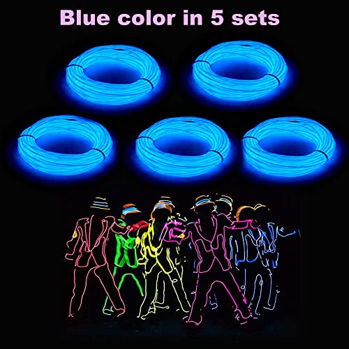 Image of MaxLax EL Wire Blue 5-Pack, 9ft /2.75m Neon Light Wire with Noise Reduction and Battery Pack