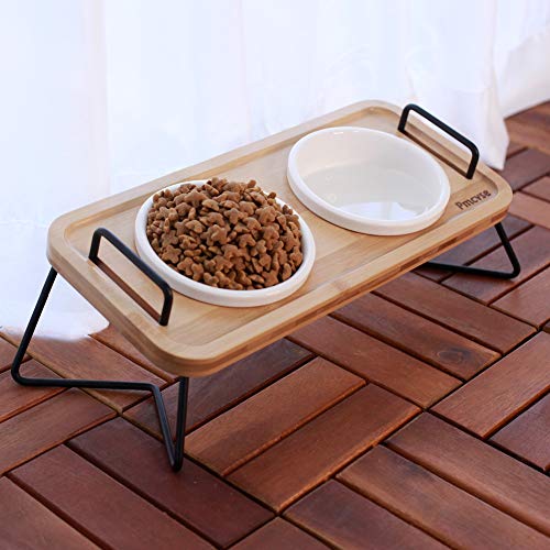 Pmcvse Elevated Ceramic Cat Bowls, 15° Tilted Raised Food Feeding Dishes, with Stand Bamboo Water Feeder Set for Small… - Image 6