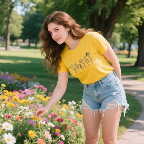 Vintage Floral T Shirts for Women Boho Wildflower Graphic Tees Cute Summer Short Sleeve Casual Tops2