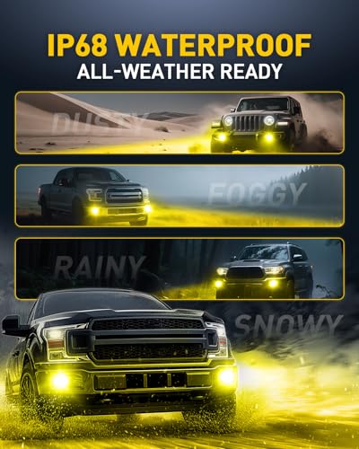 Image of AUXITO 9006 /HB4 Yellow LED Fog Light Bulbs, 13000LM 3000K Amber, 1:1 Mini Size Plug & Play, 27 CSP Chips 360 Illumination, IP68 Waterproof, Pack of 2