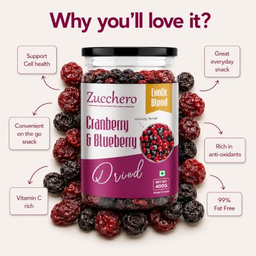 Image of Zucchero Dried Cranberry and Blueberry Blend (800g) - Sweet & Tangy | 99% Fat Free | Antioxidant Booster Pack| American Superior Berry Blend| Made with real Berries| Lab Tested