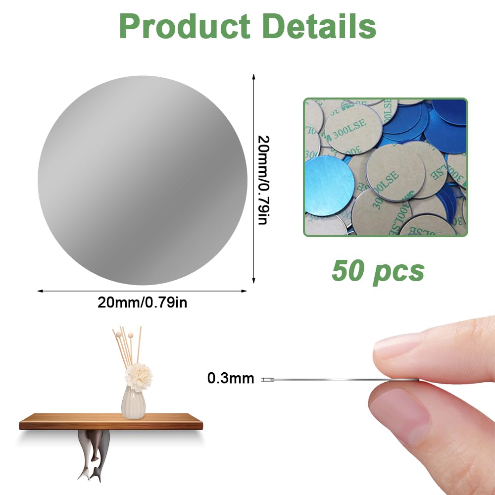 50 Pezzi Piastrine Metalliche Autoadesive,Piastrine Metalliche Rotonde da 20 mm per Tonies,Piastrine Metalliche in Acciaio Inox,Piastrine Metalliche Molto Sottili per Magneti,Magneti Porta Cellulare
