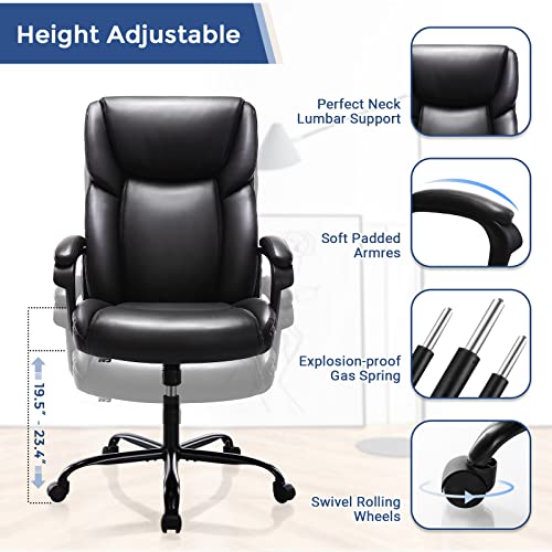 Executive Office Desk Chair High Back Adjustable Ergonomic Managerial Rolling Swivel Task Chair Computer Pu Leather Home Office Desk Chairs With Lumbar Support, Black #TOP2
