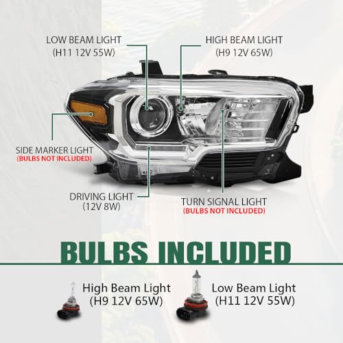 Image of GRAND ORANGE Headlight Assembly with LED Daytime Running Light Front Headlamp Right Side Compatible with Toyota Tacoma 2016-2023 81150-04270 TO2502244 Clear Lens Black Housing