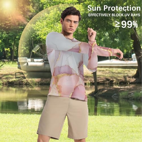 Marble White Blush Men's Rash Guard Quick Drying Loose UV Sun Protection Shirts Hiking4