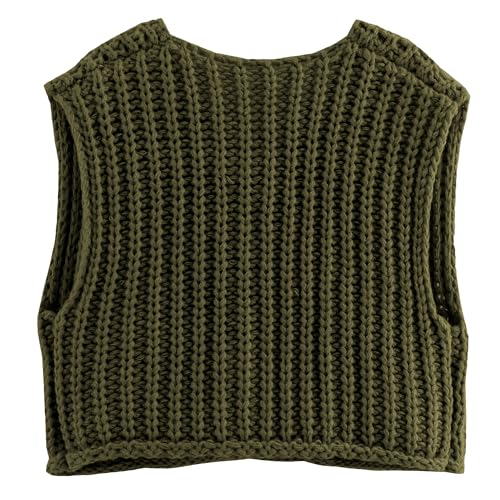 Image of Hixiaohe Womens Crochet Chunky Knit Top Sleeveless Button Down Crop Tops Trendy Cardigan Sweater Vest for Women with Pockets