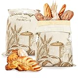 MAIJIAJU Bienenwachs Brotbeutel 2 St&uuml;ck, Wiederverwendbare Brotbeutel Leinen Brotaufbewahrung mit Verschluss-Rei&szlig;verschluss, Gro&szlig; Brotsack Brottasche zum Frischhalten von Brot & Backwaren, 43x33cm