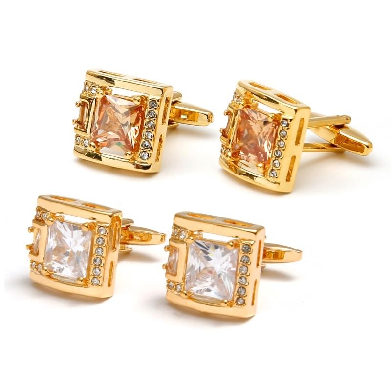 Gemelli da Camicia Quadrati retrò in Rame, Semplici Gemelli Francesi con Strass per Matrimoni, Feste E Anniversari(Pesca A Frutto Bianco 5-1,7 Cm)
