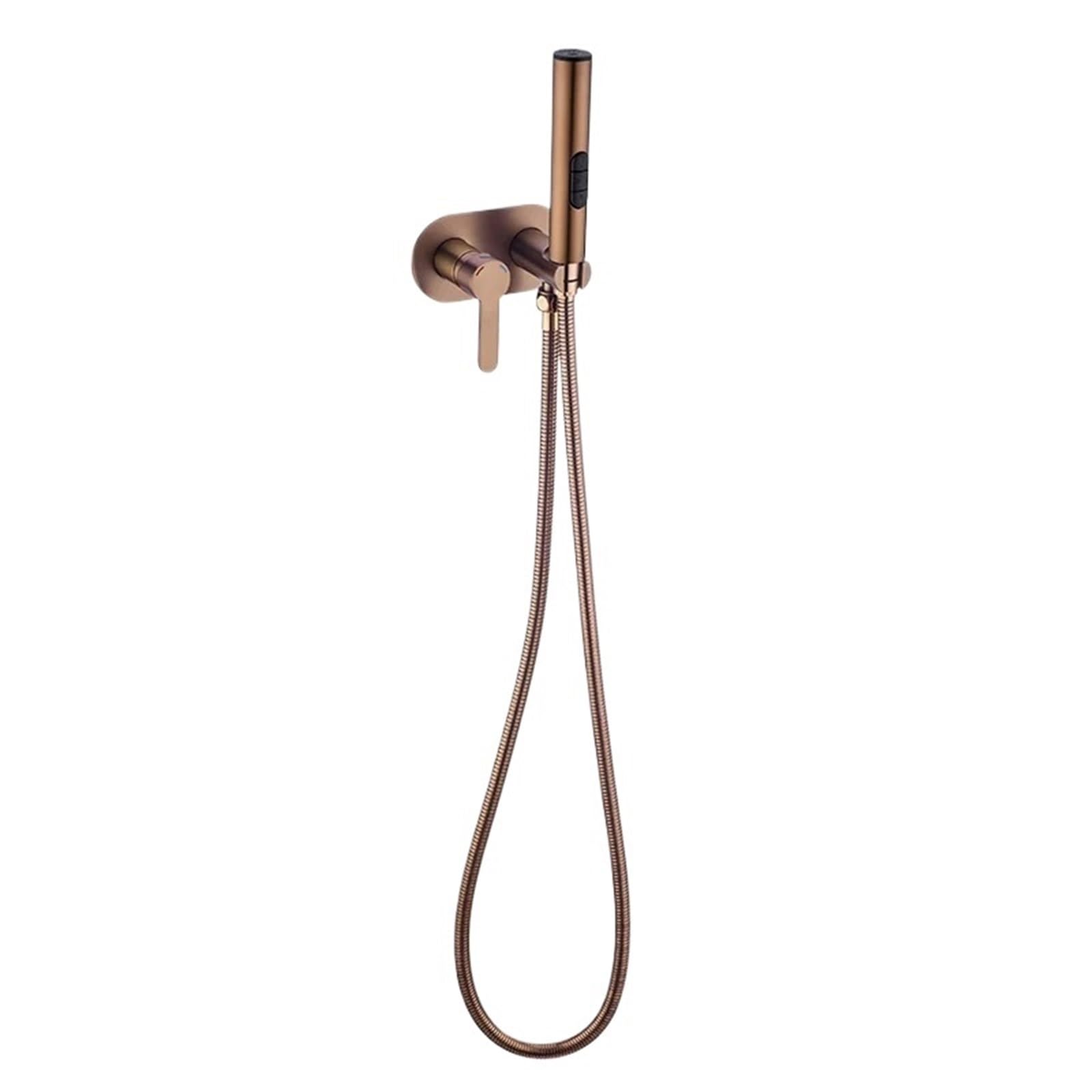 CMBSSTFC Rubinetto spruzzatore per Bidet in Oro Rosa Spazzolato Miscelatore da Bagno a Parete Acqua Calda e Fredda con Tubo Flessibile 3 funzioni a Mano (Set RG)