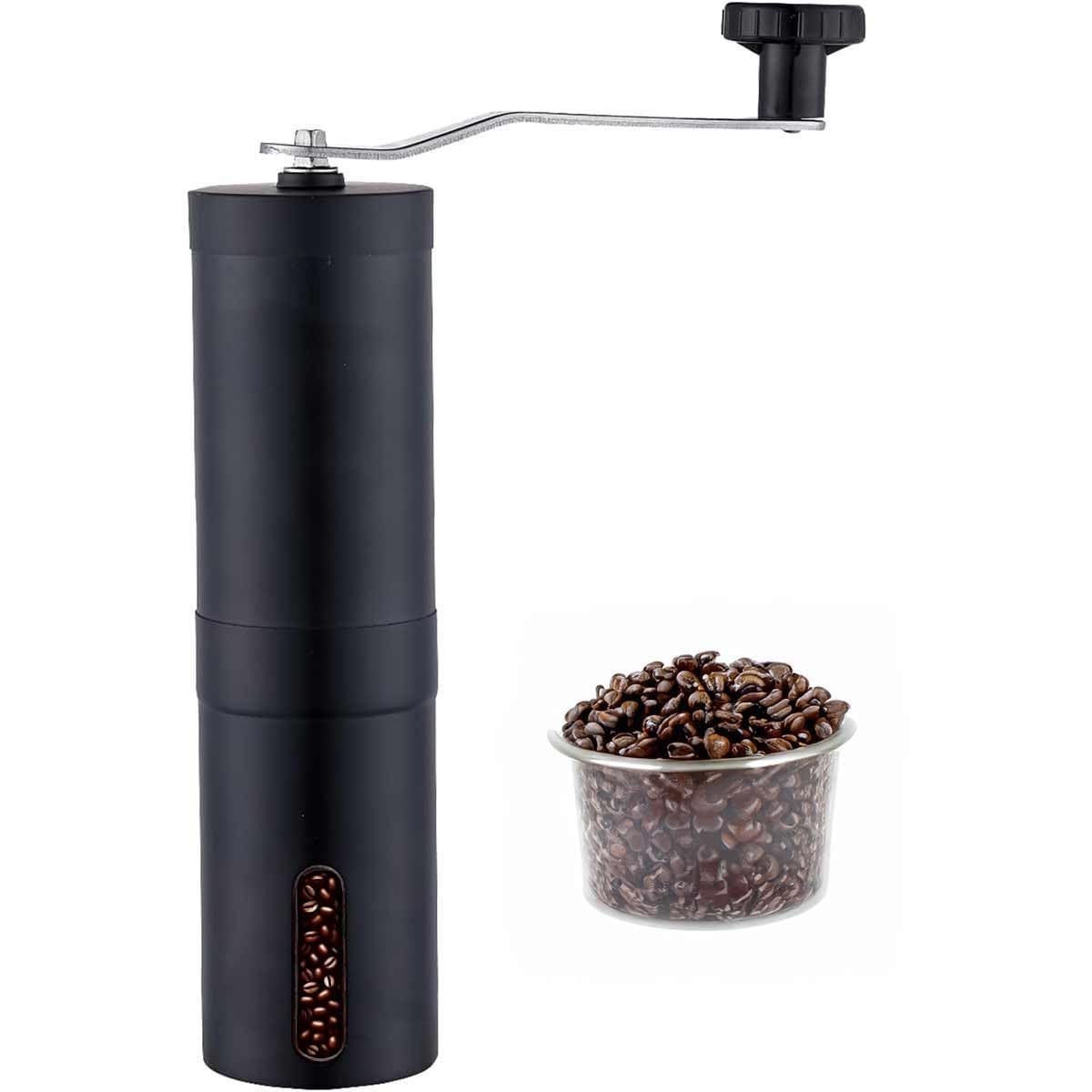 A2ZWORLD Macinacaffè Manuale Professionale in Acciaio Inox con Dimensione della Macinatura Regolabile, Macinino Caffè per Espresso, Moka ed French Press, Adatto per la Casa, Nero, AB706205