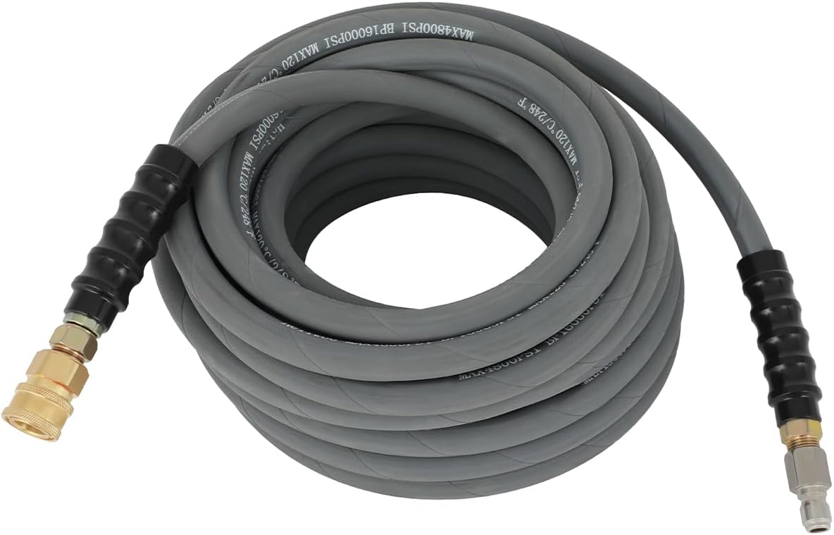 OCPTY 3/8" Pressure Washer Hose 50FT 4800 PSI Non-Marking - 248°F Gray Hot Water Use With 3/8" Quick Connect