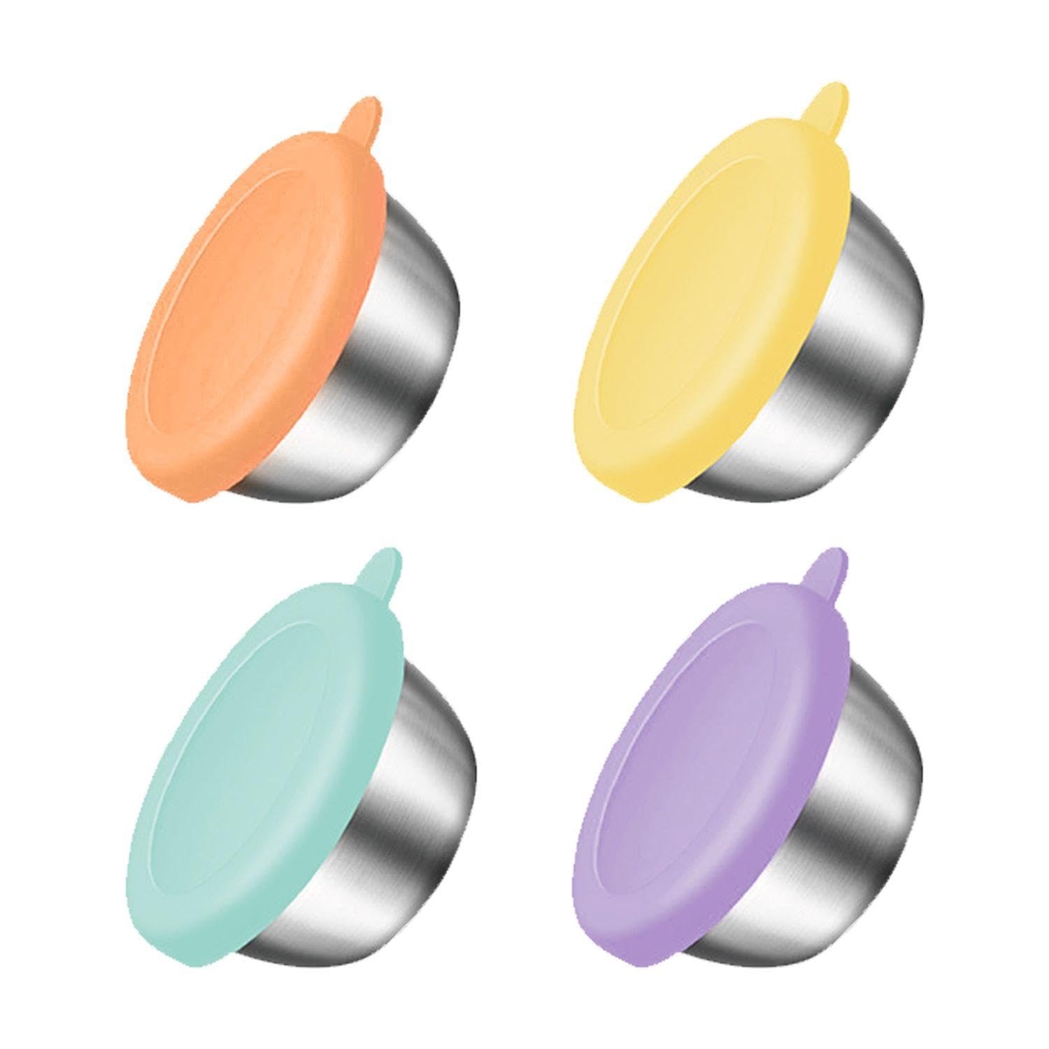 WUFGWBD 4 Pieces Mini Metal Jars, Silicone Lids, Children'S Snack Jars, Convenient Spice Containers, Small Yogurt Jars For Lunch Boxes