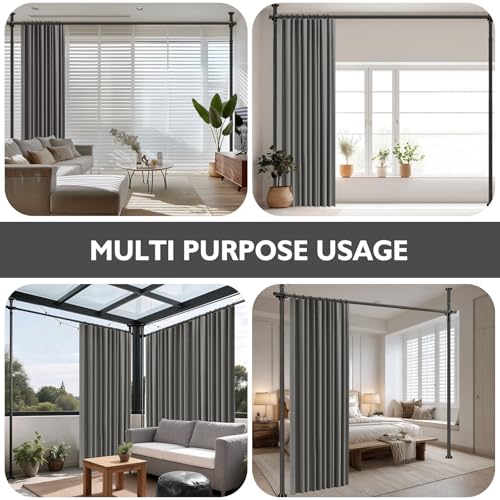 Image of Room Divider Curtain Set-No Drilling Curtain Rod Set, Curtains for Dividing Bedroom, Curtain Room Divider for Privacy Grey-100 W x 96 inch L(Pack of 1)