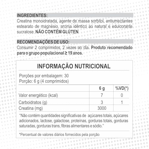 Creatina Monohidratada 3000mg Creatine 3g 120 Comprimidos Importada Sabor Mousse de Limão - Daily Li