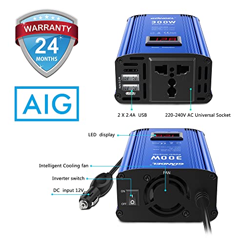 GIANDEL Power Inverter 300W Modified Wave DC 12V to 240V 230V AC Car Inverter with 4.8A Dual USB Car Adapter with LED Display Blue - Image 6