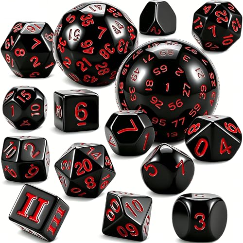 CiaraQ DND Polyhedral Dice Set (15pcs) D4-D100 Game Dice with Dice Bag