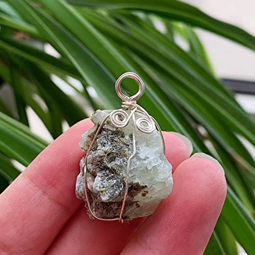シルバーカラー天然水晶ペンダントワイヤーラップクラフトロックピンククォーツ不規則生パープルマイカクリスタル振り子,プレナイト
