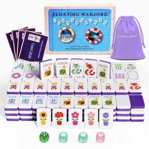 Meizinme Floating Mahjong Tile Set for Pool,160 American Mahjong Tiles Waterproof EVA Foam with Dice Storage Bag for Pool Party Beach Vacation Summer Outdoor Game Set (Purple)
