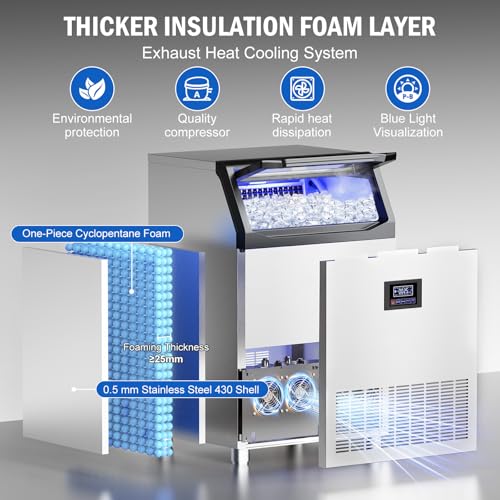 Image of Commercial Ice Maker Machine 320 LBS /24H,Freestanding & Undercounter Ice Machine Stainless Steel with 120 LBS Ice Storage Capacity, Ice Maker with Water Line and Filter, Dual Water Inlet