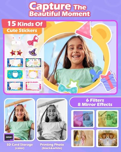 Image of Camera Instant Print, 1080P Kids Digital Camera with Printer Paper, Christmas Birthday Gift for Girls (Pink)