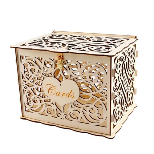 Caja para tarjetas de boda de madera calada con cerradura artesanal 5