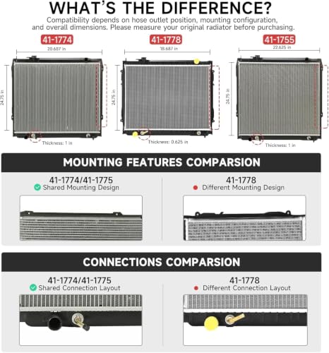 Image of Replace 1778 SIZE 18.7Inch*24.72inch*0.62inch Engine Coolant Radiator Assembly Compatible with Toyota Tacoma 2.4L 1995-2004,Tacoma 2.7L 1995-2004,Tacoma 3.4L 1995-2004