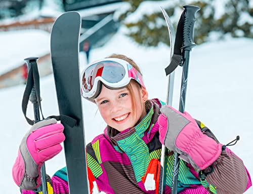 Lullaby Kids Toddler Gloves Girl Gloves For Winter Kid Snow Gloves Waterproof Ski Gloves Kid's Winter Waterproof Snow Gloves, Pink Grey, S(4-6Y) #TOP1