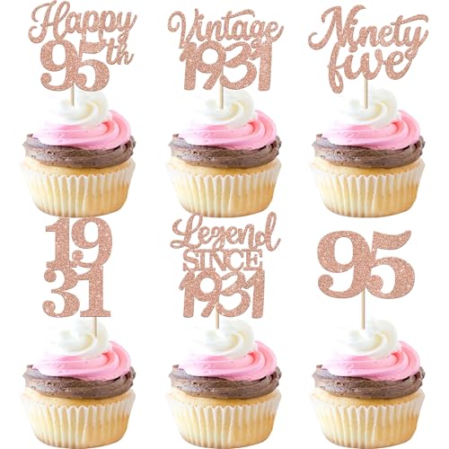 Rsstarxi 48 Pack Vintage 1931 Cupcake Toppers Legend Since 1931 Ninety Five Cupcake Picks Happy 95th Number 95 Cupcake Topper for 95th Birthday Wedding Anniversary Party Cake Decorations Rose Gold