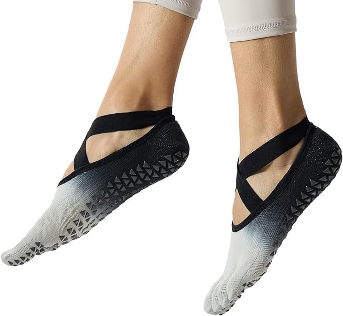 ZEMANIA Non Slip 5 Toes Yoga Socks for Women