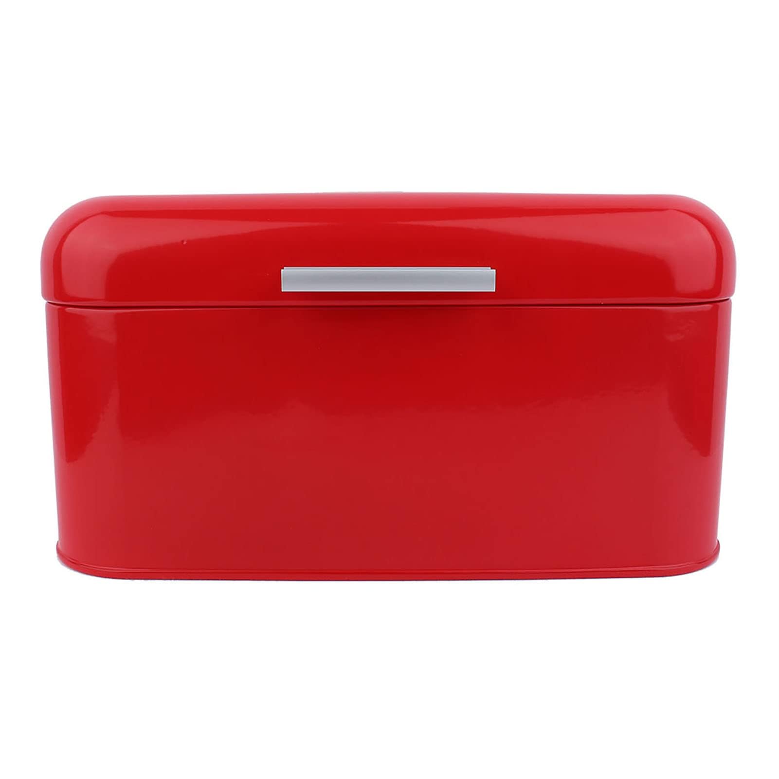 Panera de metal de 30,5 x 18,1 x 16 cm Caja de pan de metal retro de color sólido color sólido estilo retro con tapa gran capacidad ideal para la encimera de la cocina (rojo)