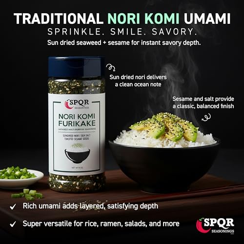Nori Komi Furikake Multi-Purpose Rice Seasoning XL 8 oz. Jar Sugar Free by SPQR Seasonings