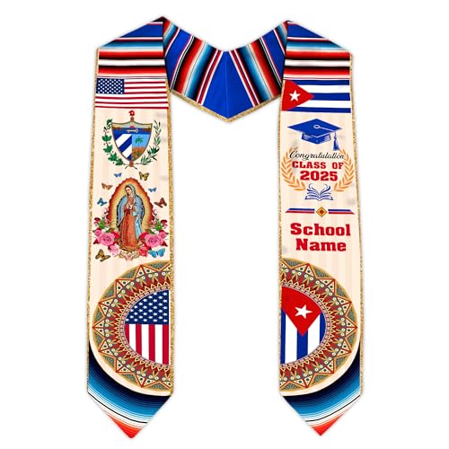 MonkeyVan Custom Cuba Graduation Sash 2025, Personalized Cuban American Flag Graduation Stole, Custom Cuba Graduation Stole S125